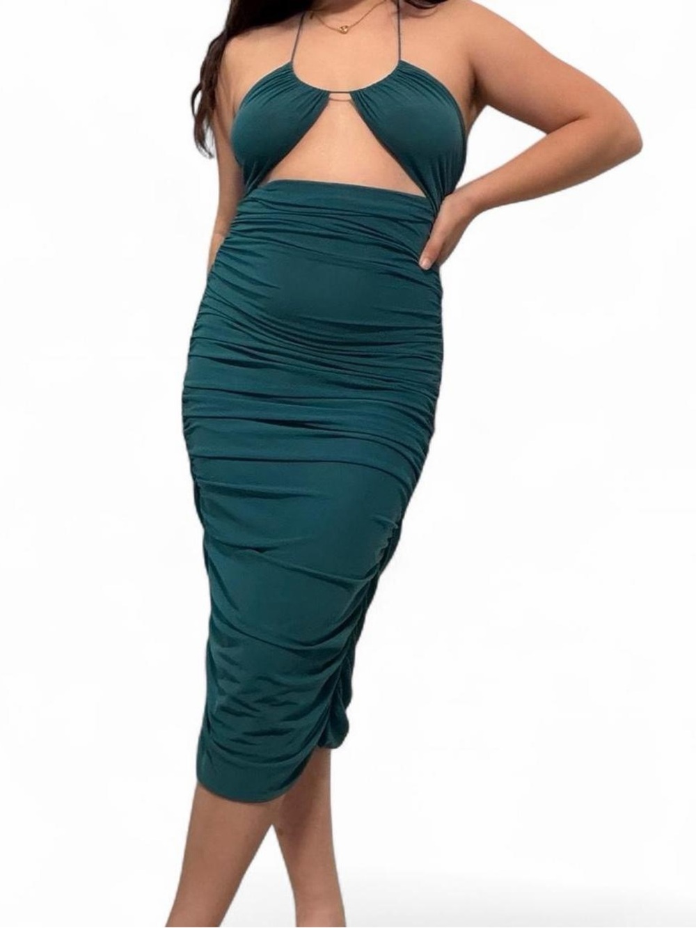 Sky to Moon Teal Ruched Halter Midi Dress